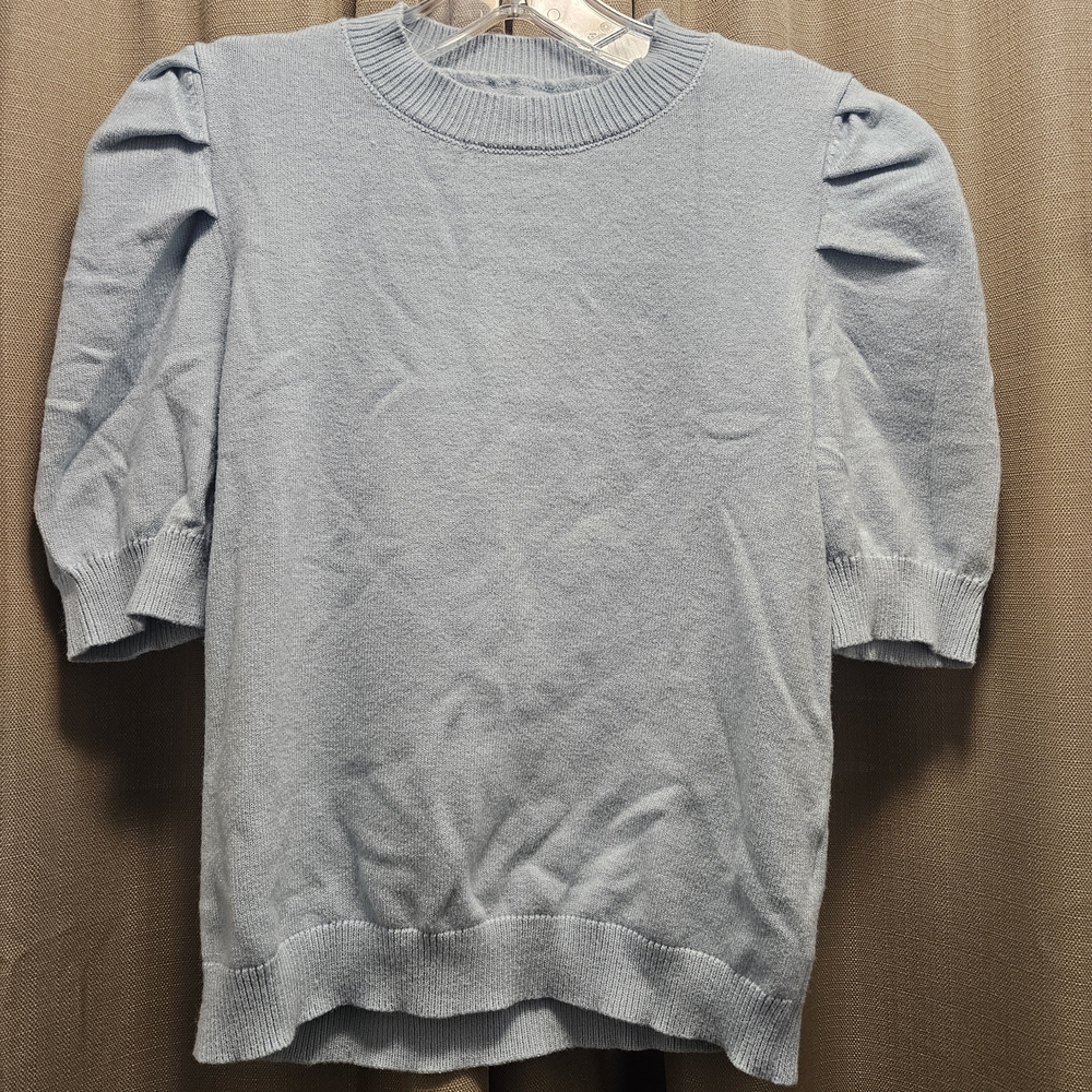 Light Blue Puff Sleeve Sweater